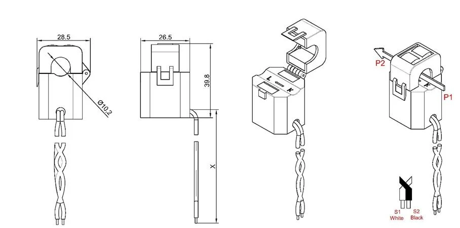 Xh-Sct-T10 (B) 30A 70A 0.33V Clip on Sensor Clamp Type UL AC Split Core Current Monitoring CT Current Transformer